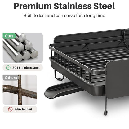 SNTD Large Dish Drying Rack - Expandable (19.3" to 29.4") Dish Rack for Kitchen Counter, Stainless Steel Dish Drainer with Utensil Holder, Pan Holder & Pot Lid Holder (Black)
