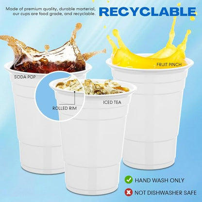Bokon 16 oz Disposable White Plastic Cups - 200 Pack for Parties, Weddings & Picnics