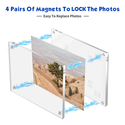 JUOIFIP 2 Pack 8.5x11 Acrylic Floating Picture Frame for Wall Mount, Clear Magnetic Photo Frame for Kids Artwork Changeable,Certificates Documents Frames for Family,Office,Wedding