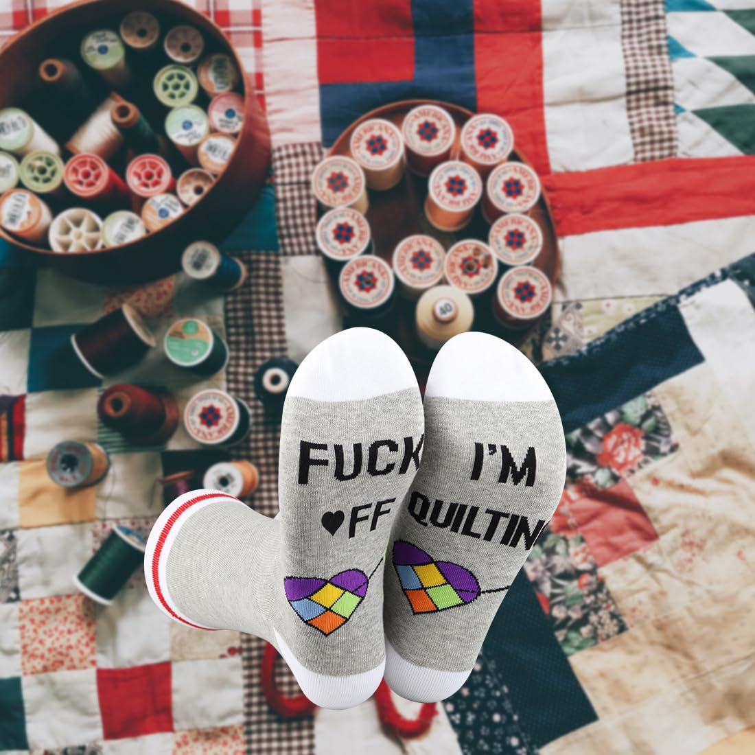 G2TUP 2 Pairs Quilting Socks F*ck Off I'm Quilting Socks Seamstress Gift Sewing Lover Sock Sewing Gift Quilter Gifts
