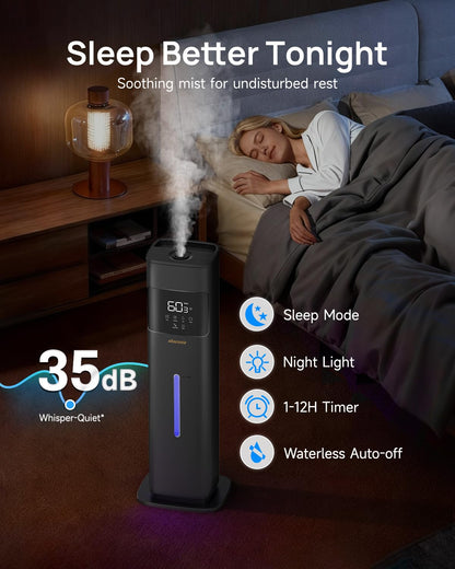 Akacozie Humidifiers for Bedroom, Humidifier Large Room, Black