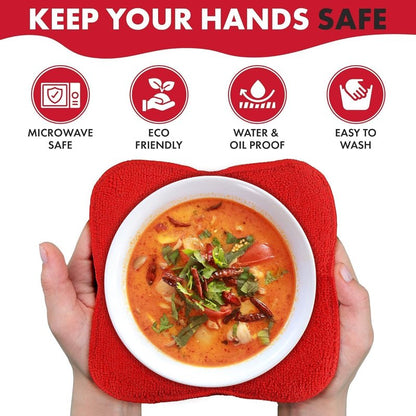 Microwave Bowl Cozies Warmers Food Microfiber Heat Resistant Food Warmer Set Microwave Safe Hot and Cold Bowls Holder Without Burning Your Hands Set of 4 Microwave Bowl Holders (Red)