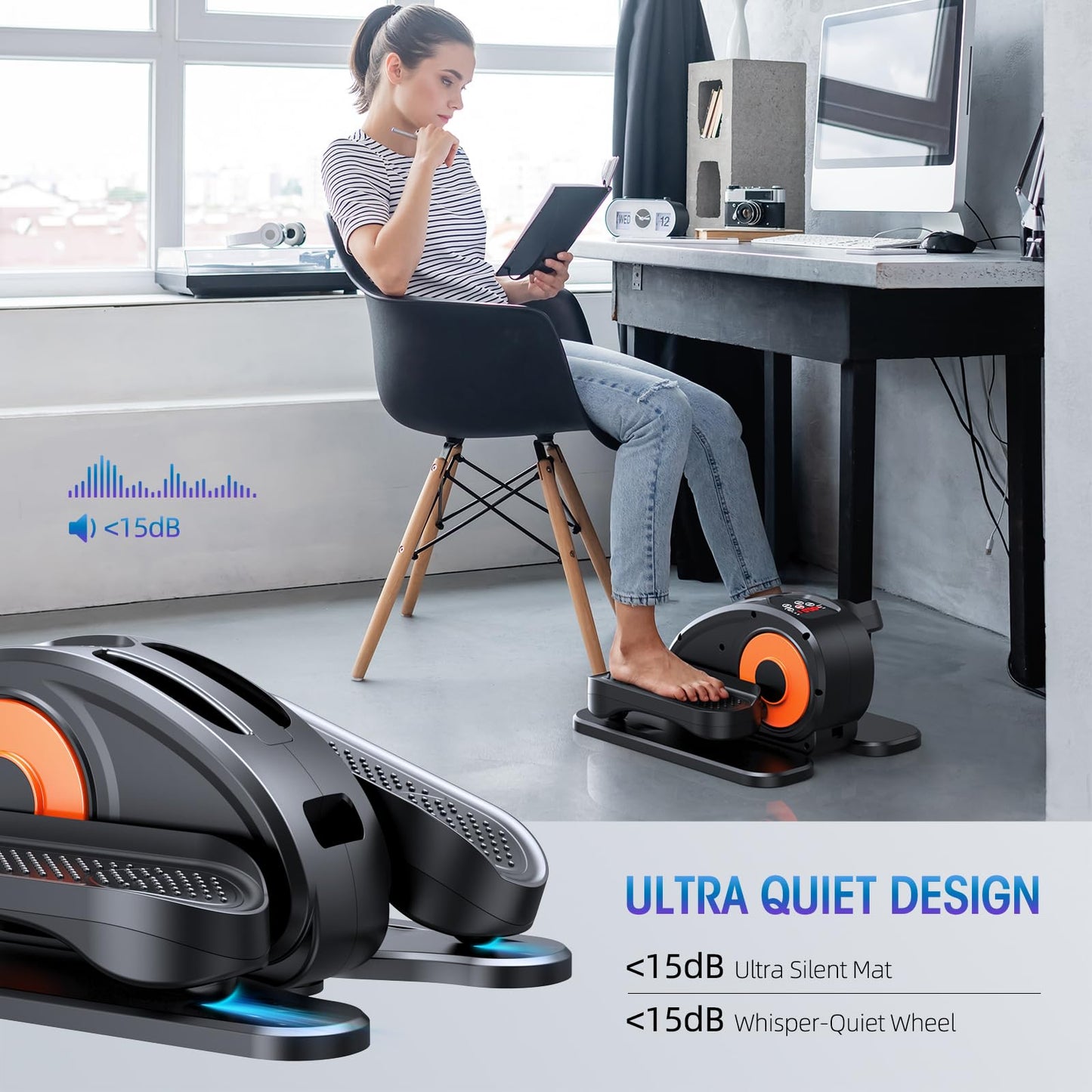 GUGTTR Under Desk Elliptical Machine, Ellipse Leg Exerciser for Seniors Fully Assembled, Quiet & Portable Electric Seated Pedal Exerciser with Remote Control & 12 Adjustable Speeds