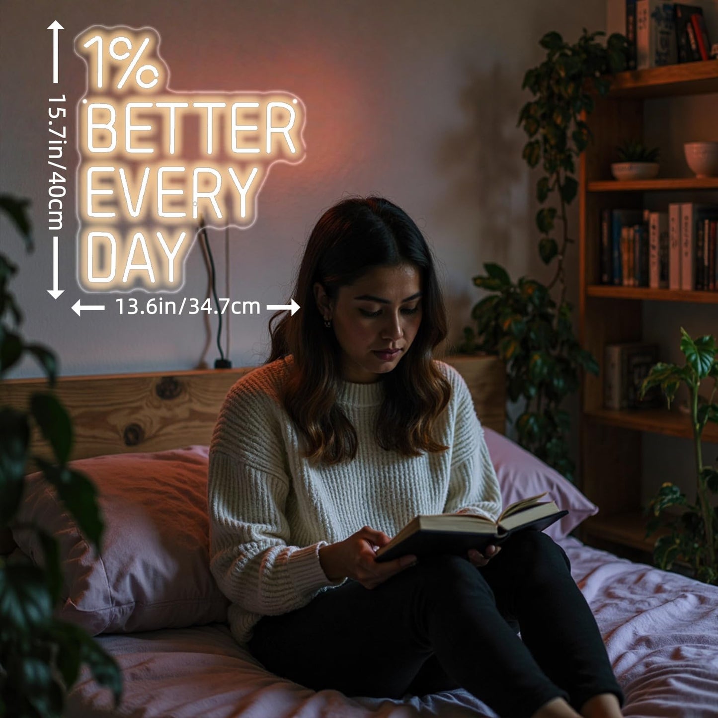 1% Better Every Day Neon Sign, Health Decor Light, Fitness Club, Gym Led Wall Decor, Inspirational Quote Sign for Classroom Office Bedroom Living Room Cafe Bookstore Gym Birthday Party Gift