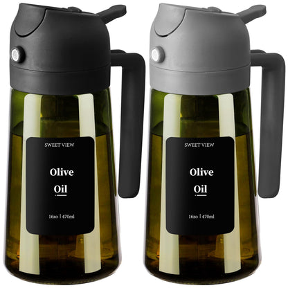 Olive Oil Dispenser and Oil Sprayer – 16oz/470ml Glass Light-Proof Oil Pourer for Kitchen, Air Fryer, Cooking, Salad, and BBQ