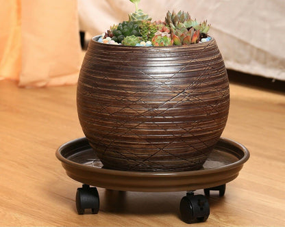 Yiting 12” Heavy-Duty Plant Caddy with Wheels, Rolling Plant Stand Dolly with Casters for Indoor and Outdoor - Brown