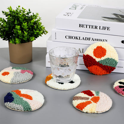 Punch Needle Coaster Kit for Beginners 6 Patterns Scenery Designs Embroidery Punch Needle Kit with Adhesive Felt Yarns Hoop Instruction Punching Decoration DIY Coaster Art Kits for Adults Beginner Kid