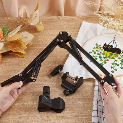 OLYCRAFT Black Embroidery Table Stand Kit 8mm Hole Hand Embroidery Lap Folding Cross Stitch Stand Clamp Hand Embroidery Hoop Holder 360 Rotated Embroidery Holder