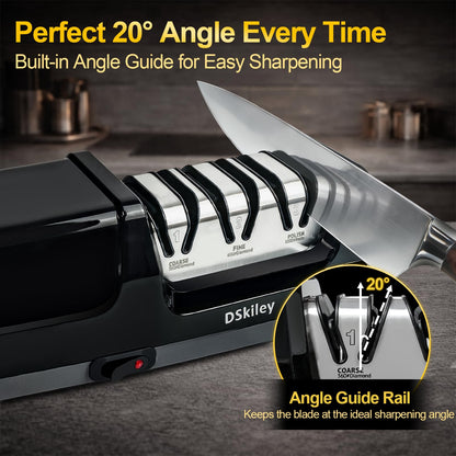 Electric Knife Sharpener for Kitchen – Professional 3-Stage 100% Diamond System with 20° Precision Angle, Fast Sharpening to Restore & Polish Chef Knives(Black)