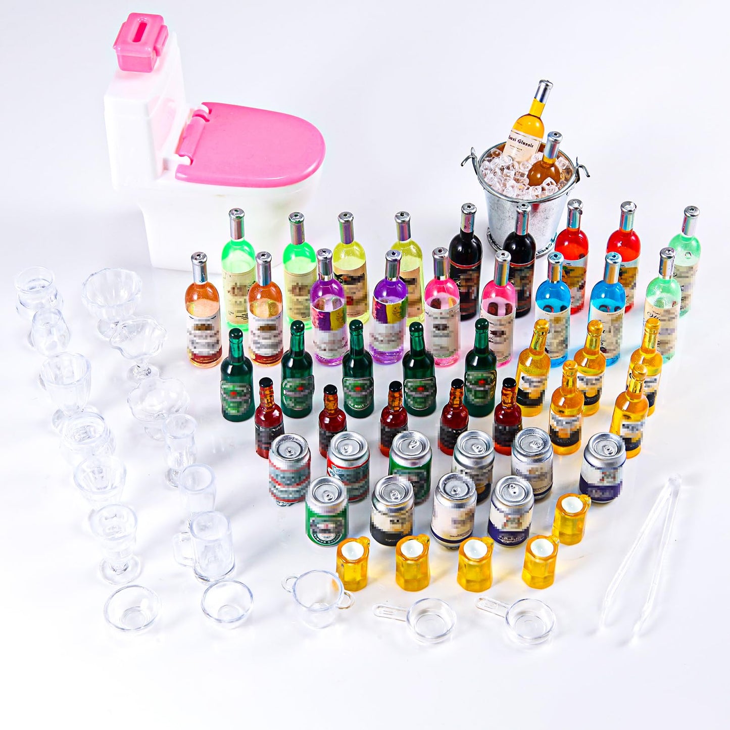 HSJH 71 Pcs Miniature Ice Cubes Beer Bottles and Mini Drink Soda Pop Cans House Accessories for Fairy Garden Pub Bar Cake Decoration 1/12 Doll House Barrel Pretend Play DIY Party Toys Red Wine