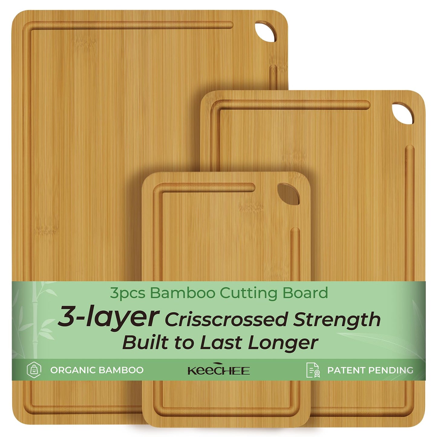 Bamboo Cutting Board, Durable Wood Cutting Boards for Kitchen with Deep Juice Grooves & Built-in Handles, Ideal Charcuterie & Chopping for Meat, Vegetables and Fruits Ideal Kitchen Gifts