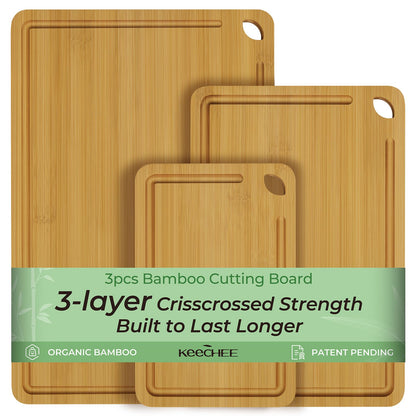Bamboo Cutting Board, Durable Wood Cutting Boards for Kitchen with Deep Juice Grooves & Built-in Handles, Ideal Charcuterie & Chopping for Meat, Vegetables and Fruits Ideal Kitchen Gifts