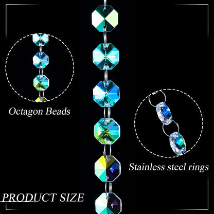 Blushtier Crystal Garlands Acrylic Octagon Bead Strands 14mm Iridescent Clear Diamond Hanging Chandelier Chain Ornament String for Wedding Manzanita Centerpiece Holiday Party(33 ft)