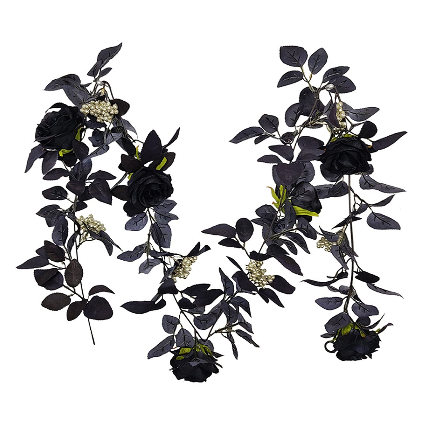BFYDOAA 180cm Artificial Black Rose Vine Halloween Hanging Rose Flower Garland with Berries for Table Centerpiece,Fireplace Door Frame Backdrop Decor