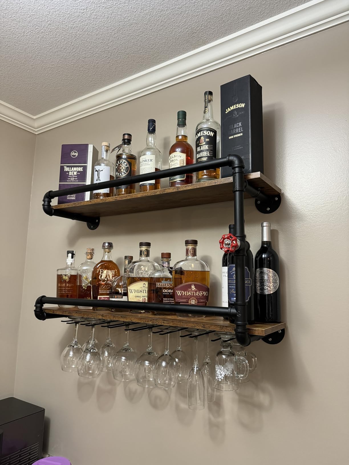 BOTAOYIYI Wine Rack Wall Mounted 2 Tier, Black(35.4x10.6x19.7)