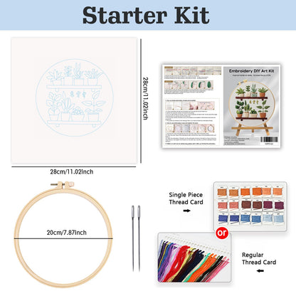 JOZYSH Full Range Embroidery Kit for Adult, Green Plant Pattern Embroidery Kit for Beginners Include Embroidery Cloth Hoops Threads for Craft Lover Hand Stitch with Embroidery Skill Techniques
