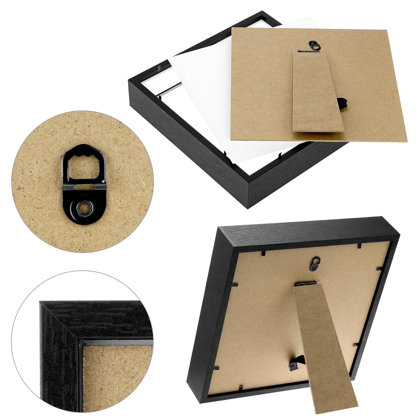 QWORK 8" x 8" Shadow Box Picture Frames, MDF Wood with Acrylic Front, 2 Pack Square Shadow Boxes Display Cases for Photos, Crafts, and Keepsakes