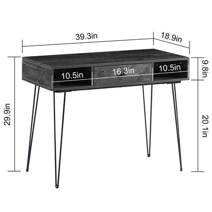 VECELO 39.3" Home Office Work Table with Drawers,Computer Desk with Hairpin Leg for Writing/Study,Charcoal Grey