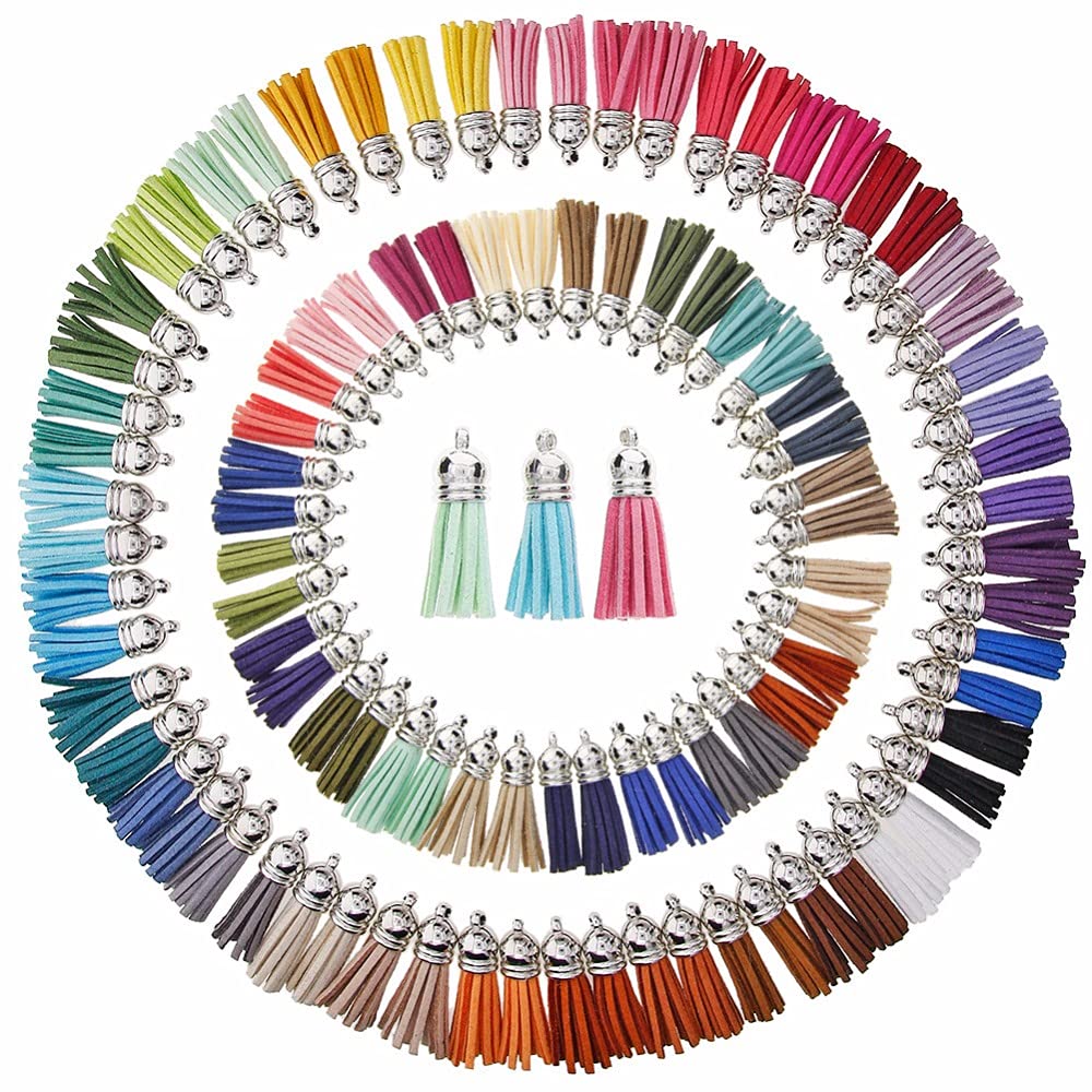 MSCFTFB 100 Pieces 1.5inch Mini Tassels Faux Suede Mala Tassel Kit for Earring Necklace Jewelry Making Garland Keychain Dreamcatcher Charms DIY Crafts (Lime)