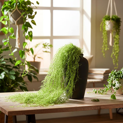 Acellegic 4 Pcs 33 Inch Fake Spanish Moss with 7 oz Artificial Green Moss for Potted Plants Indoor Hanging Garland Greenery Faux Vines Plants Faux Seaweed Greenery for Crafts DIY Garden Home Decor