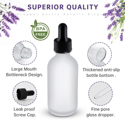 REUJIHXY 12Pcs 2 oz Clear Frosted Glass Dropper Bottle 60ml, Tincture Bottles with Glass Dropper, for Essential Oils, Aromatherapy, Cosmetic, Laboratory, Pharmacy, Liquids, Travel (12)