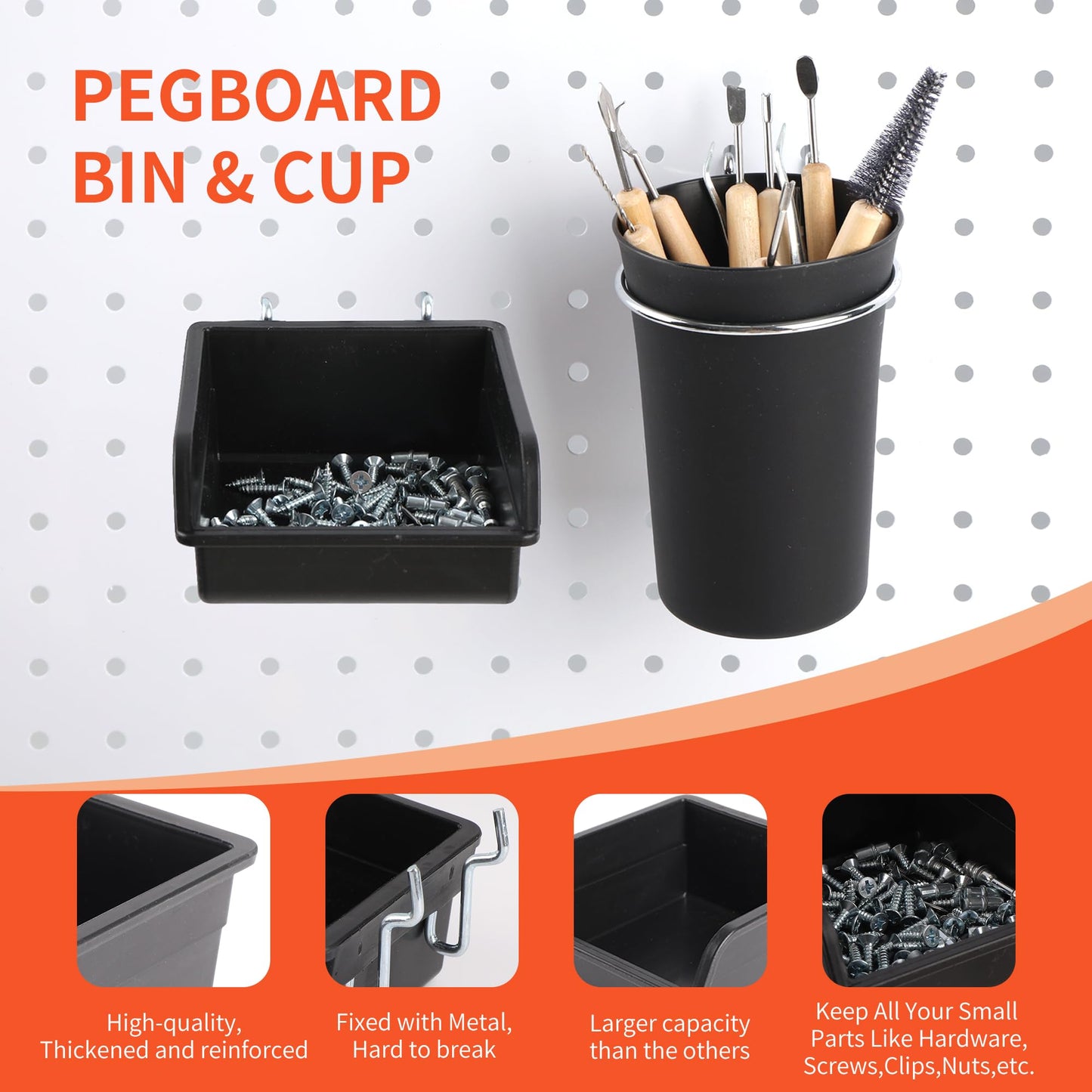 FALPRO 130PCS Pegboard Hooks Assortment - Peg board Hooks for Hanging Tools with Pegboard Bins & Cups,1/8-Inch Pegboard Wall Organizer - Ideal for Organizing in the Garage Kitchen Workbench Craft Room