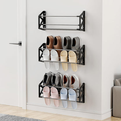 3 Pack 12 Hanging Shoe Rack for RV, Wall Shoe Rack with Sticky Adhesive Strips Slim Shoe Rack Shoe Holder Holds Pairs