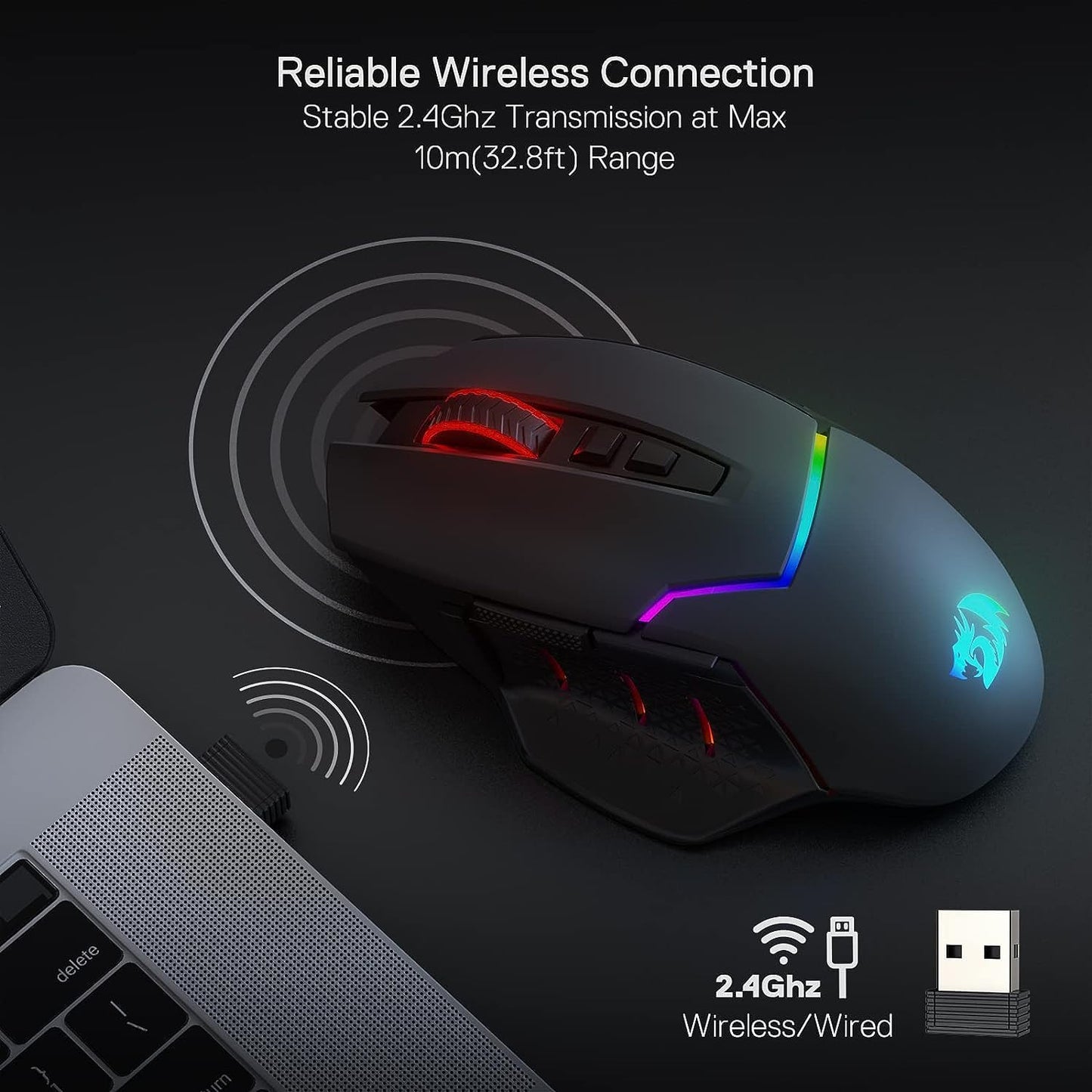 Redragon M690 PRO Wireless Gaming Mouse, 8000 DPI Wired/Wireless Gamer Mouse w/Rapid Fire Key, 8 Macro Buttons, Ergonomic Design for PC/Mac/Laptop, White