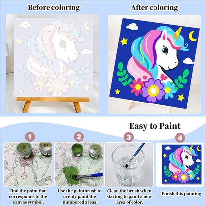 Gemozaic 12 Pack Paint by Numbers Kit for Kids with Frame and Easel, Easy Paint by Numbers Kits for Adults Beginners, Small Painting by Number for Birthday Gift, Painting Party(8X8inch)