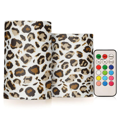 GUIJI Leopard Print - White Flameless Candles, Set of 2, Battery Operated, Pillar Candles for Home Decoration, Christmas, Party