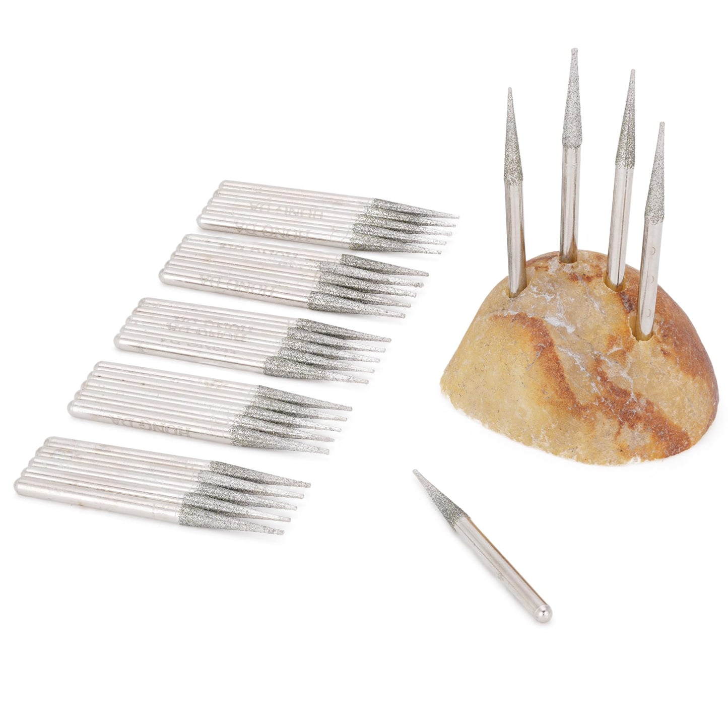JINGLING 30Pcs 3.2mm Tapered Point Diamond Grinding Bit 1/8" Cone Rotary Burrs for Dremel