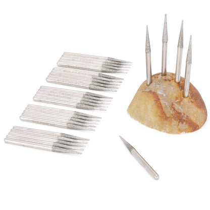 JINGLING 30Pcs 3.2mm Tapered Point Diamond Grinding Bit 1/8" Cone Rotary Burrs for Dremel