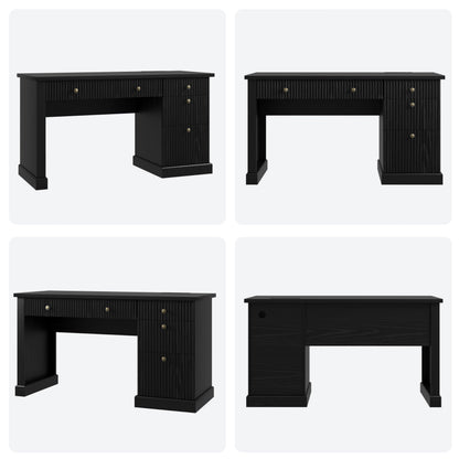GAOMON 54'' Fluted Home Office Desk with Storage, Modern Executive Desk with Charging Station, Wooden Computer Desk with Drawers for Storage File, Writing Desk for Bedroom (Rustic Black)