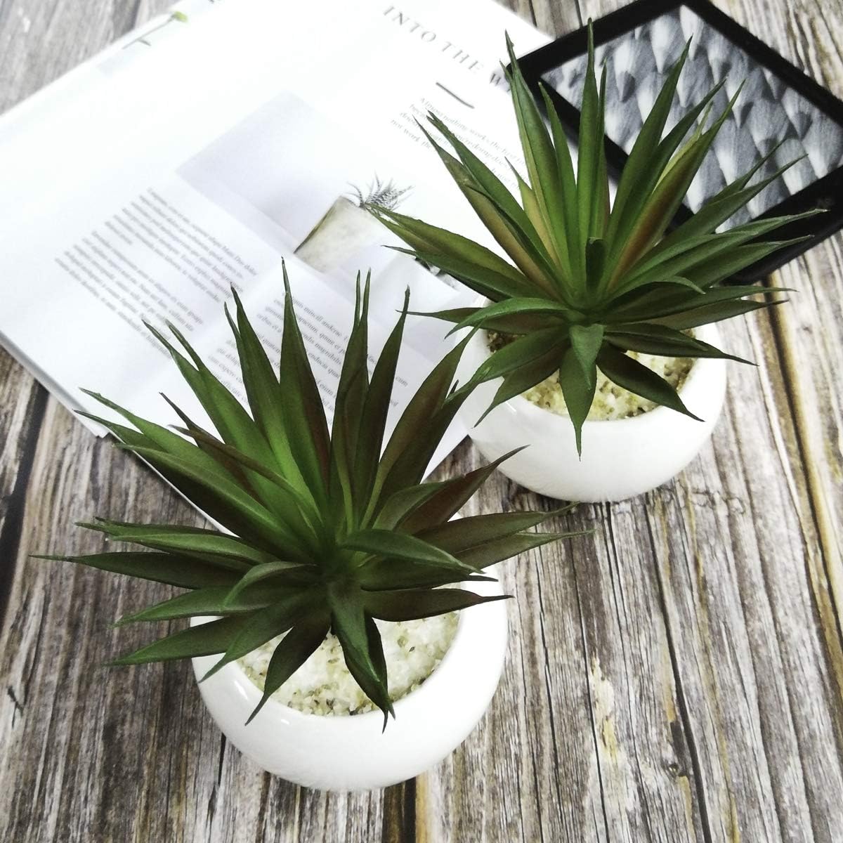 TUOKORGREEN Small Artificial Plants in Ceramic Pots, Faux Greenery Set of 2, 3.5" x 6.7"