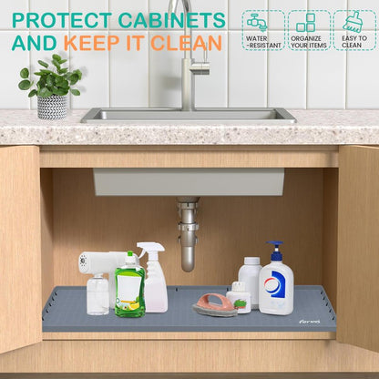 FORWOS Waterproof Under Sink Mat 28" x 19", Silicone Cabinet Liner, Rubber Protector for Kitchen and Bathroom, Keeps Cabinets Clean, Dry, and Organized (Grey)
