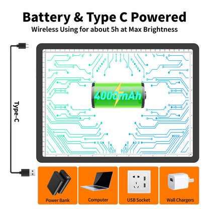TOHETO Rechargeable A4 Light Pad for Diamond Painting, Ultra Bright Tracing Light Box for Drawing, Wireless Lightbox for Tracing and Drawing, Cordless Diamond Art Light Board for Sketching (Black)