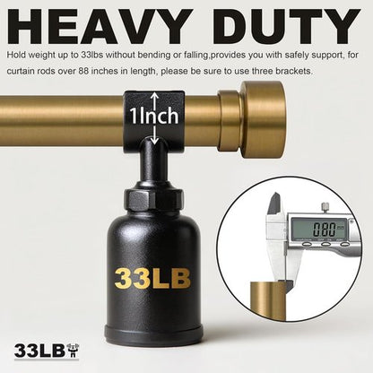 Lootkell Adjustable Warm Gold Curtain Rods - Heavy Duty 1" Diameter for Windows 72" to 144" | Solid Metal Finials