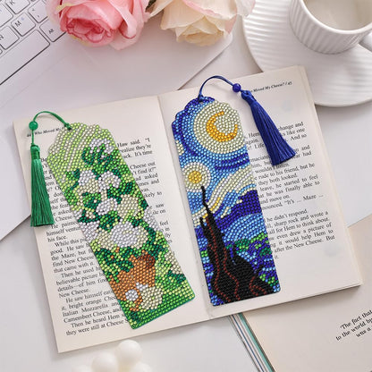 icceemee 4 pcs Oil Painting Themes Diamond Painting Bookmarks, DIY Diamond Art Kits for Adults, Book Corner - Protecting Bookmark Craft Supplies Kits for Book Lovers