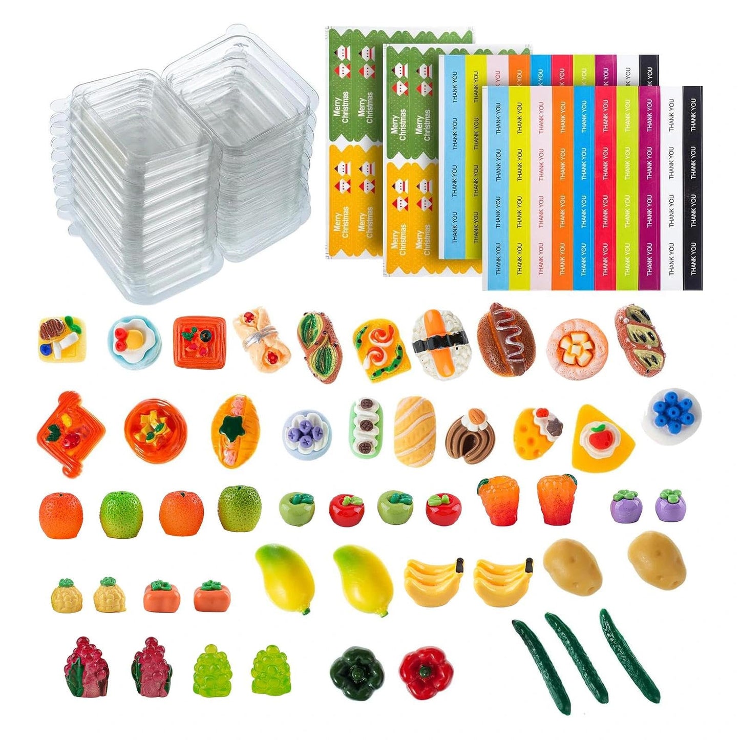 75Pcs Miniature Supermarket Food Lunch Box Dollhouse Kitchen Set Mini Takeaway Snacks Resin Fruit Crisper Accessories Bread Pretend Play Toys Grocery Store Kids Shopping Model Tableware Vegetables