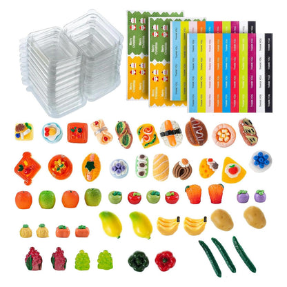 75Pcs Miniature Supermarket Food Lunch Box Dollhouse Kitchen Set Mini Takeaway Snacks Resin Fruit Crisper Accessories Bread Pretend Play Toys Grocery Store Kids Shopping Model Tableware Vegetables