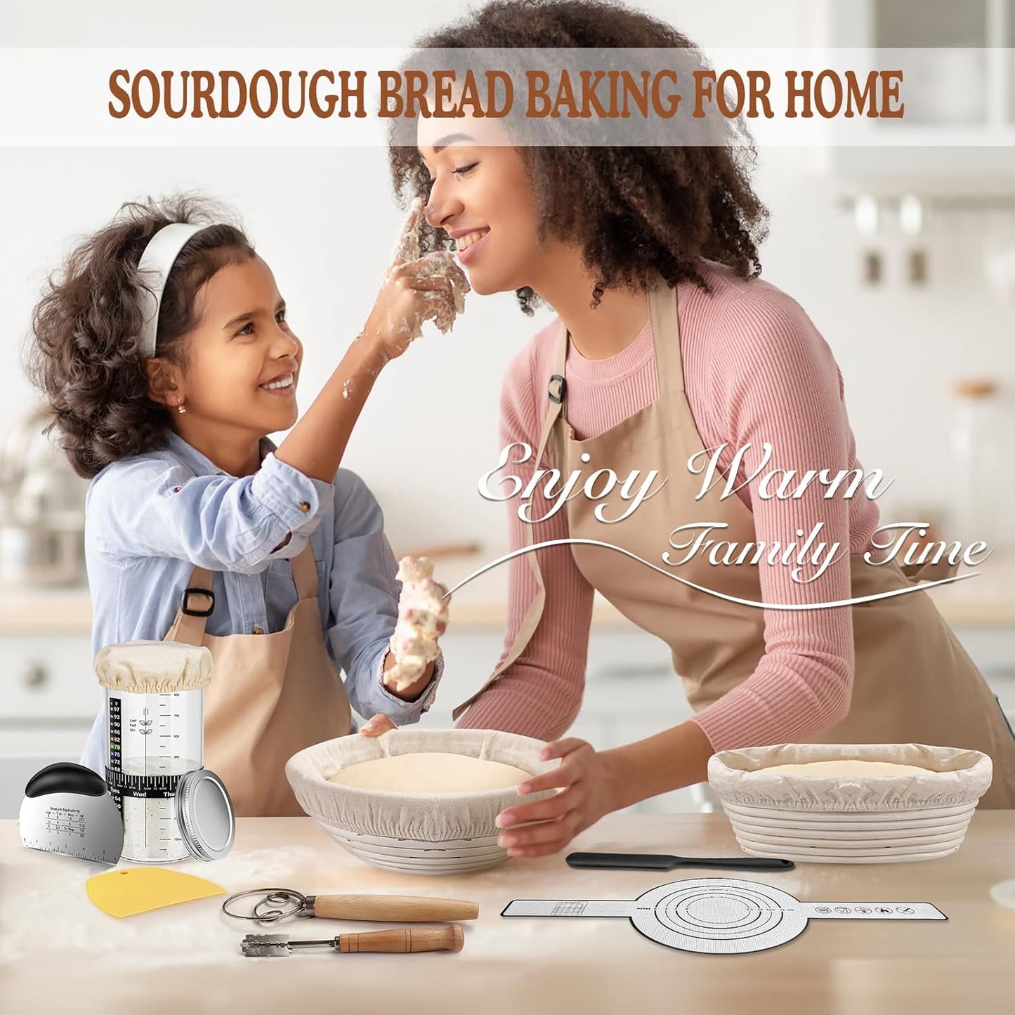 2 36oz Sourdough Starter Kit with Proofing Baskets, Sourdough Starter Jar, Bread Lame, Dough Scraper, Dough Whisk