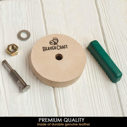 BeaverCraft Knife Sharpening Wheel 7cm PW1 - Buffing Wheel and Polishing Stropping Compound for Knives, Chisels, Woodworking Carving Tools