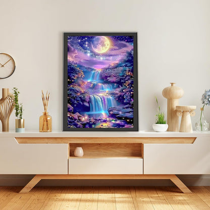 MOMDEDP 5D Diamond Painting Kits for Adults, Landscape Scenery Diamond Art Kit, Waterfall DIY Full Round Drill Diamond Dot Gem Art Kits for Beginners, Home Wall Decor 12x16 Inch