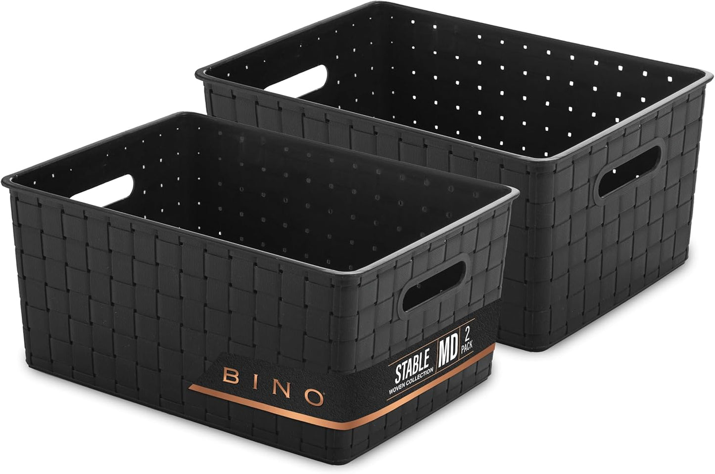 BINO Plastic Storage Baskets Medium - Black, Multi-Use Storage, Rectangular Cabinet Organizer with Handles