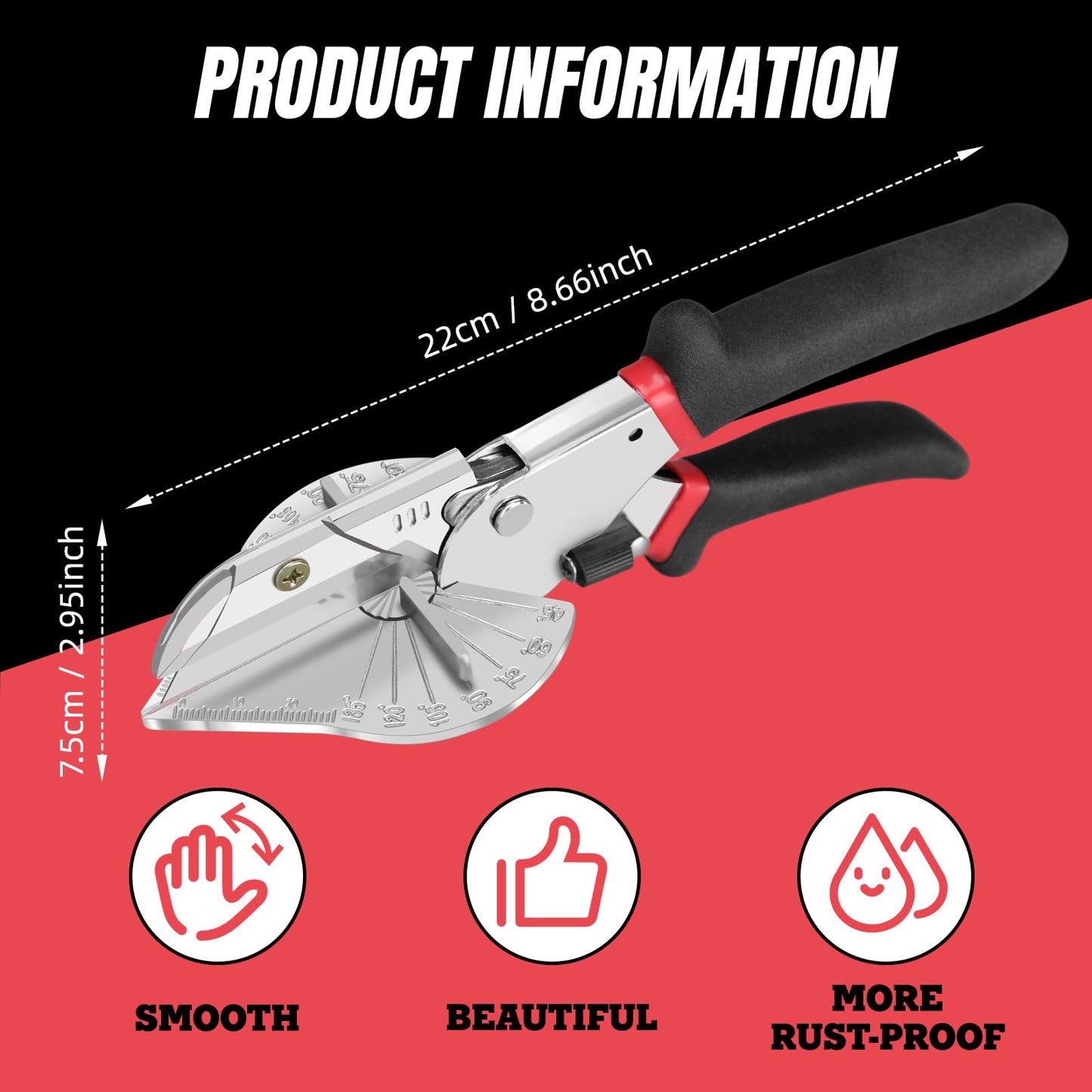 Miter Shear & Cutting Tool - 45-135° Adjustable Angle with 10 Sharp Blades for Woodworking, DIY Projects, Home Repairs | Durable Design, Rust-Resistant, Easy to Use