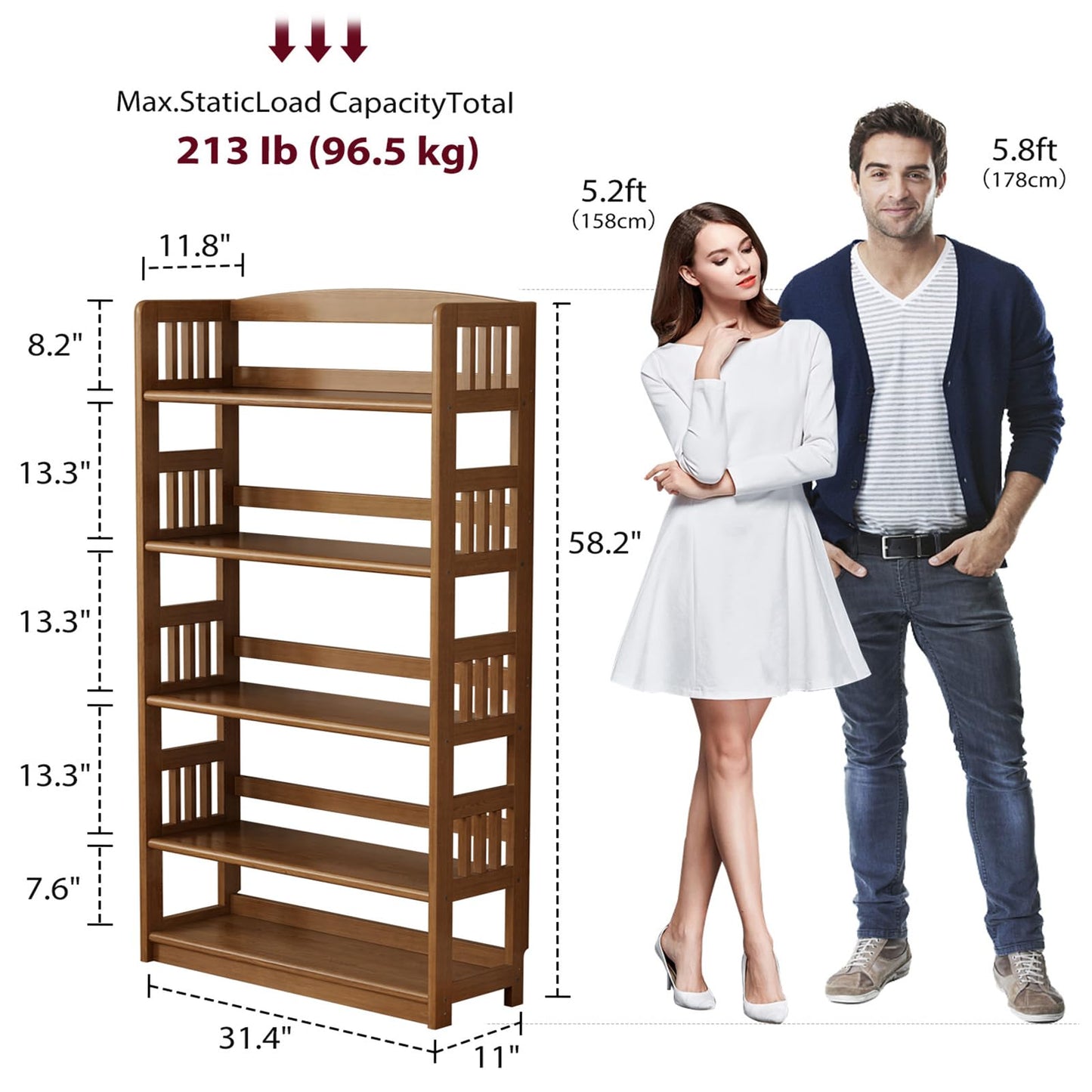 AnywaysWood 5-Tier Solid Wood Open Bookcase,Modern Display Bookshelf,Farmhouse Wide Etagere Bookcase, Freestanding Storage Cabinet for Study Room Office Living Room Flower Rack