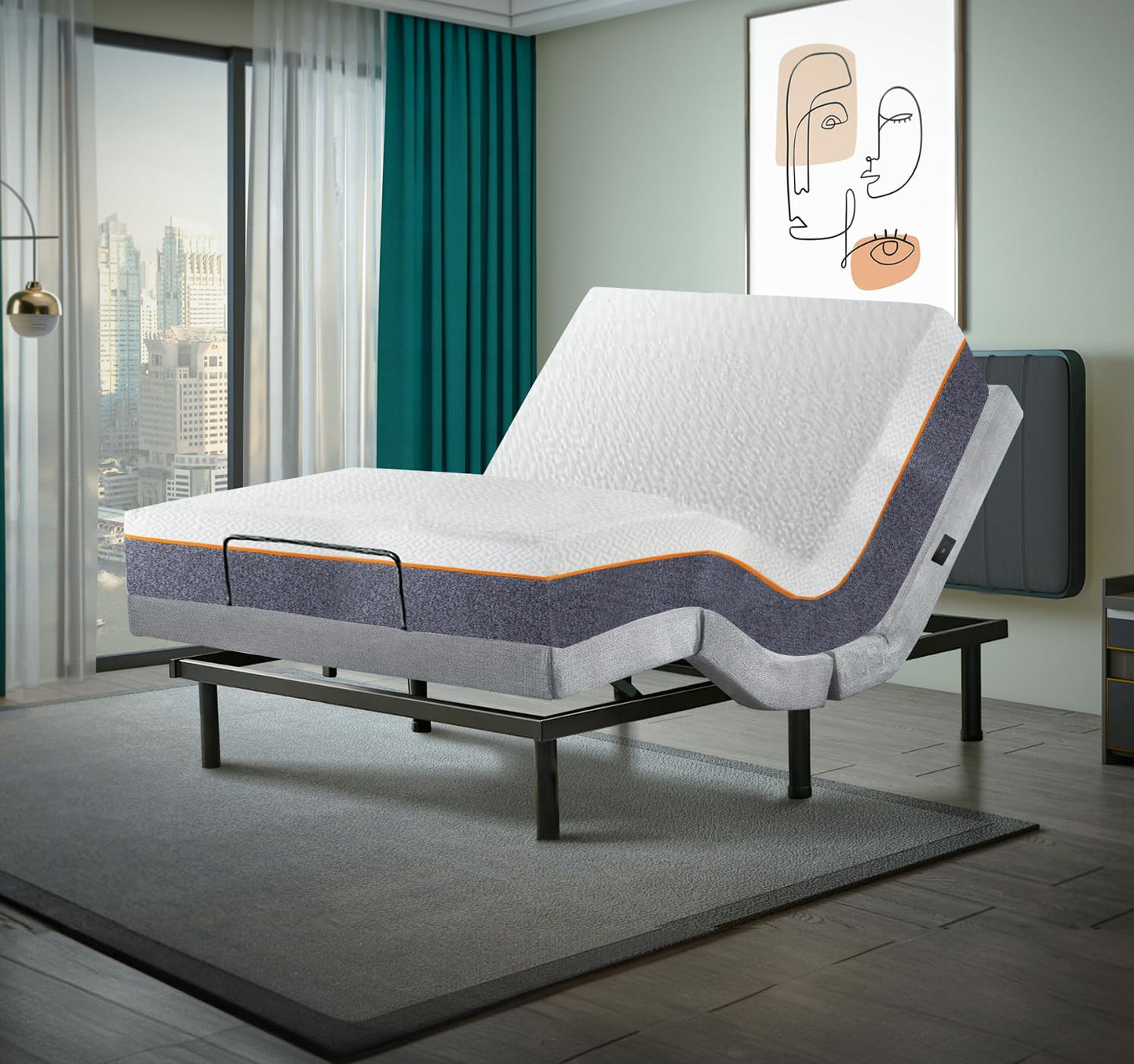 Irvine Home Collection King Adjustable Bed Base with 10 Inch Gel Memory Foam Mattress - Dual Massage - USB Ports - Zero Gravity - Underbed Light - Wireless Remote - Zero Clearance