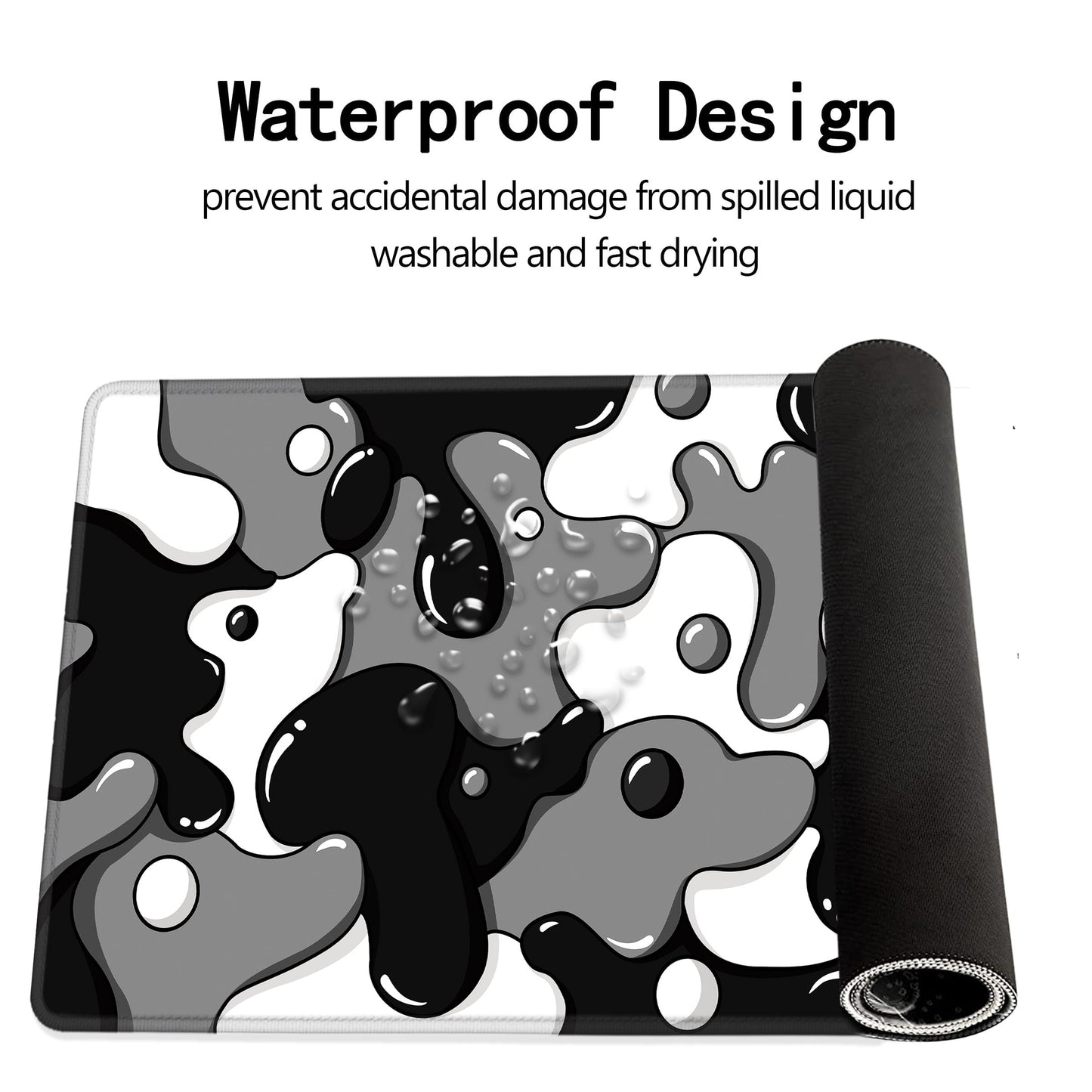 MEWOOCUE® Gaming Mouse Pad for Desk,Large Cute Black White Mousepad Laptop,Japanese Grey Anime Mouse Mat,Long XXL Waterproof Keyboard Pads,Big Non-Slip Mouse Pads for Game Office Home（31.5 x 15.7 in）
