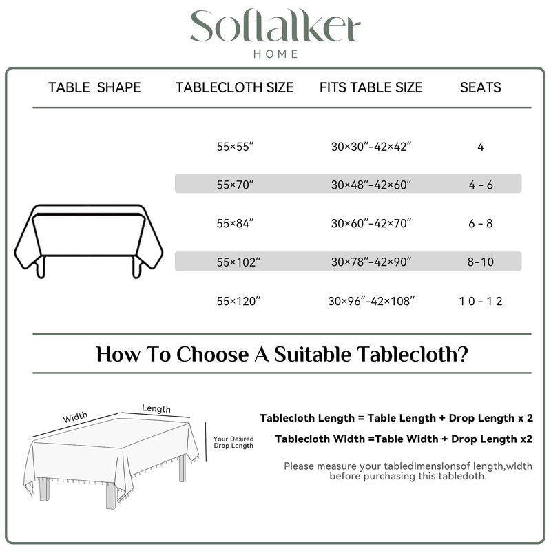 Softalker Outdoor Tablecloth Rectangle, Waterproof Linen Cotton Farmhouse Table Cloths with Tassel, Heavy Weight Wrinkle Free Boho Table Cover for Picnic Camping Dining - 55 x 84 Inch, Coffee Lines