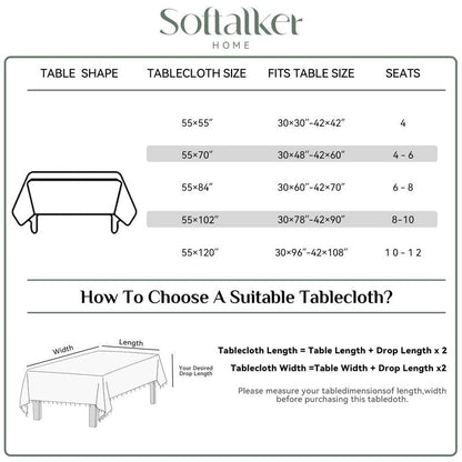 Softalker Outdoor Tablecloth Rectangle, Waterproof Linen Cotton Farmhouse Table Cloths with Tassel, Heavy Weight Wrinkle Free Boho Table Cover for Picnic Camping Dining - 55 x 84 Inch, Coffee Lines